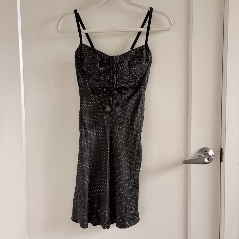 Black 100% Silk Polka Dot Slip Dress